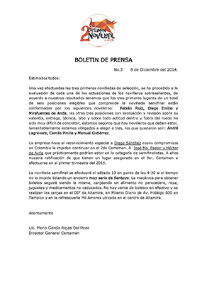 Boletín de Prensa  - Cartel Semifinal